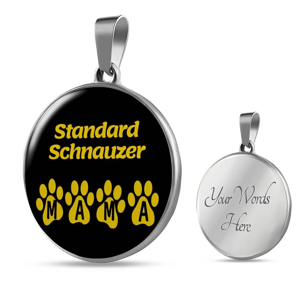 Standard Schnauzer Mama Circle Pendant Necklace Stainless Steel 24 Inch Chain S